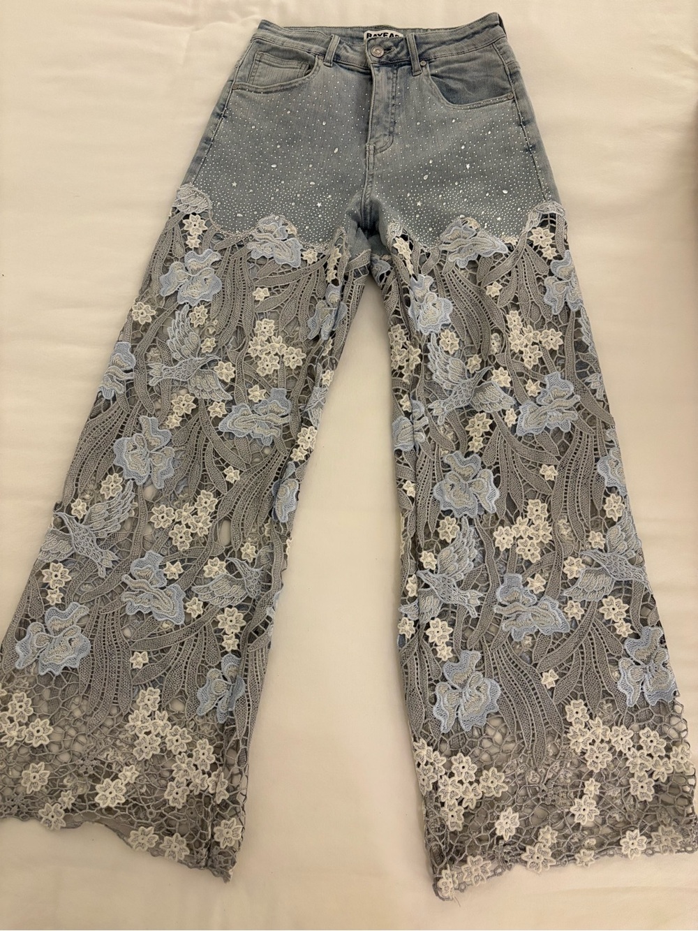 ✨ BAYEAS High Rise Rhinestone Lace Wide Leg Jeans - 27 - Picture 5 of 16